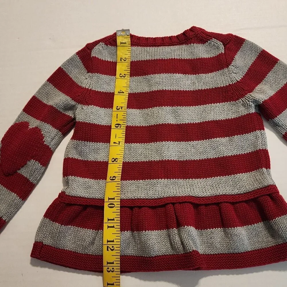Baby Gap Girl 12-18 m  Red & Gray Striped Knit Cardigan  Heart Elbow Patches